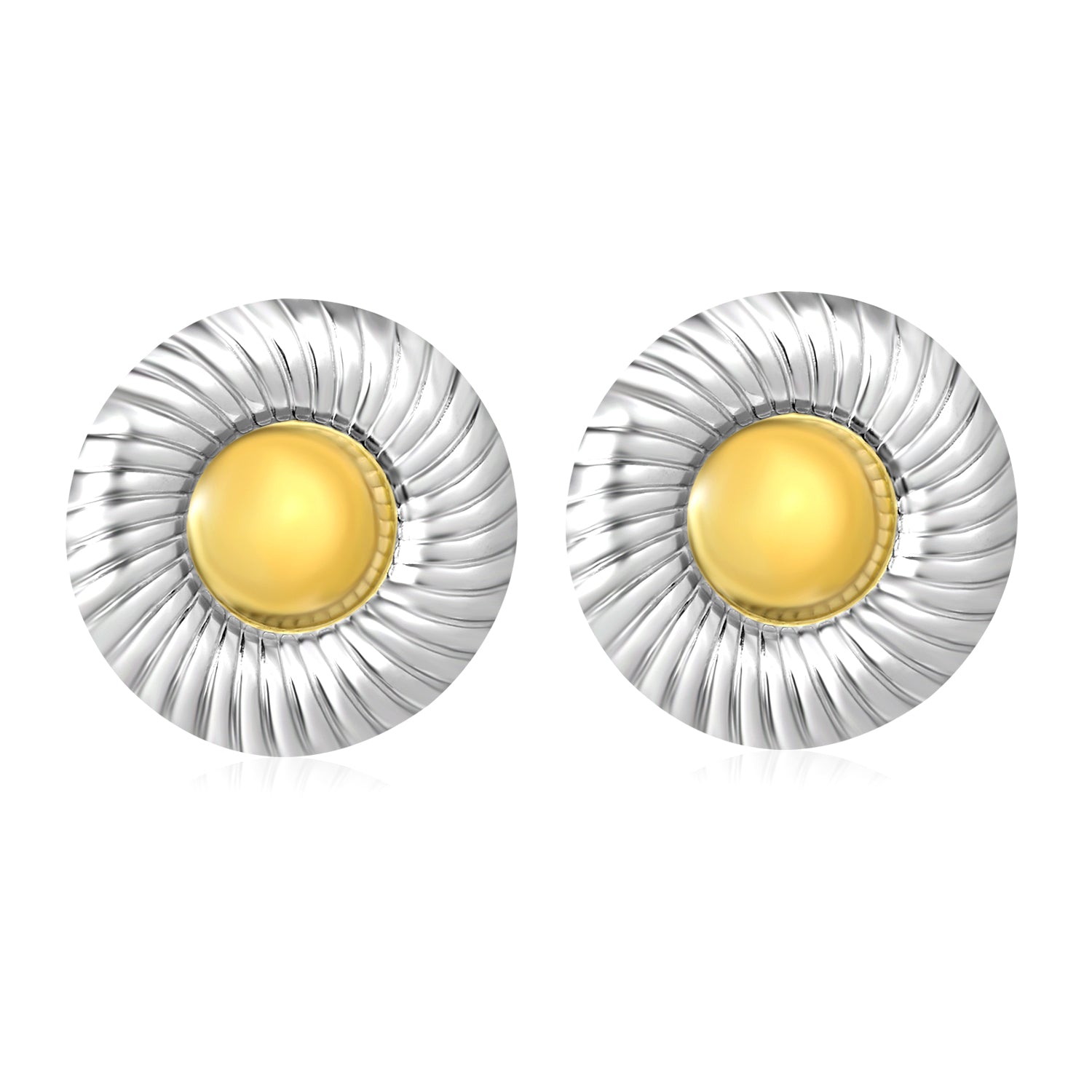 31.5mm Threaded Poached Egg Stud Earrings, Two-Tone Gold asonjewelry